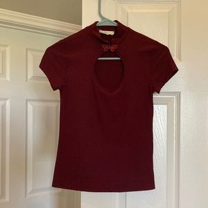 Asian Inspired Maroon Cut Out Shirt (XS) by Smoke & Mirrors